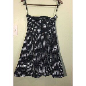 Women's Gap Linen Blend Navy Blue White‎ Polka Dot Strapless A-Line Dress Size 6